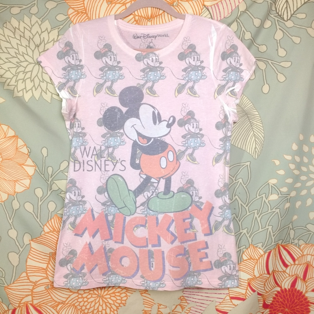 Mickey Minnie Mouse Pink Sketch Disney Shirt XL